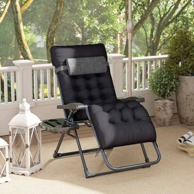 Outsunny Padded Zero Gravity Chair, Folding Recliner Chair with Cup Holder Cushion, Black