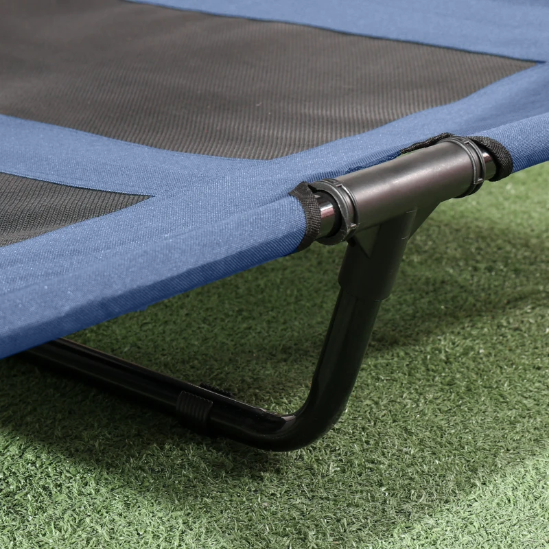 PawHut 48" x 36" Elevated Portable Dog Cot Cooling Pet Bed with UV Protection Canopy Shade, Dark Blue