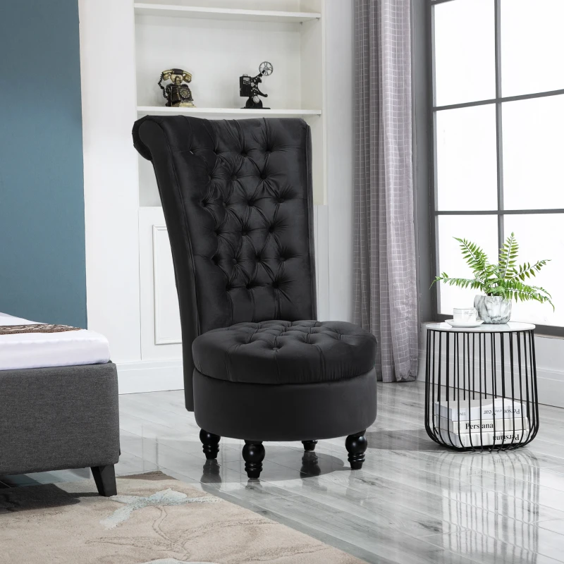 HOMCOM Retro High Back Armless Royal Accent Chair Fabric Upholstered Tufted Seat for Living Room, Dining Room and Bedroom, Black