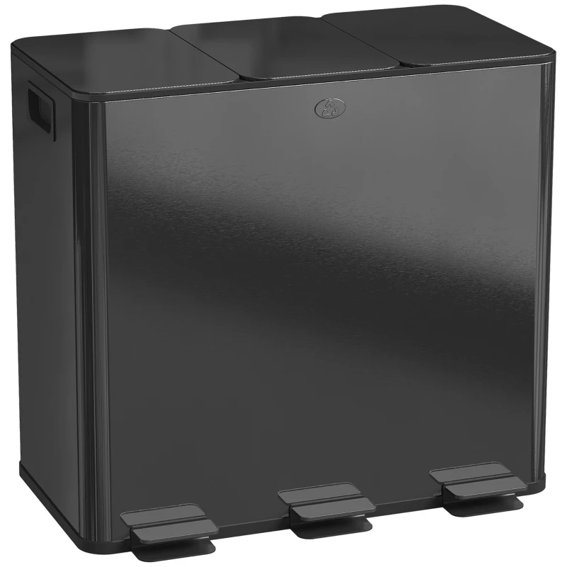 HOMCOM Garbage Bin, Soft-Close Trash Can with Foot Pedal, 3x5 Gallon (3x20 L) Garbage Can with Removable Inner Buckets, Black