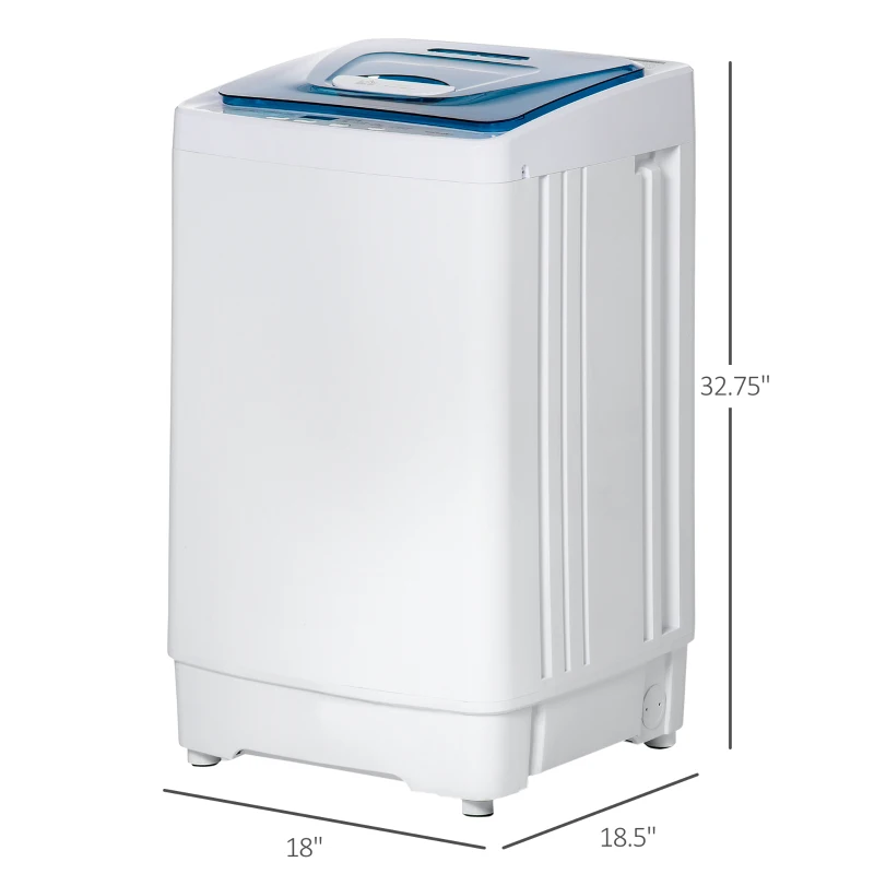 HOMCOM 2-In-1 Full Automatic Portable Washing Machine and Spin Dryer, 1.38Cu Ft Compact Laundry Washer with Wheels, Built-in Gravity Drain and 8 Programs for Apartment, Dorm, RVs, White