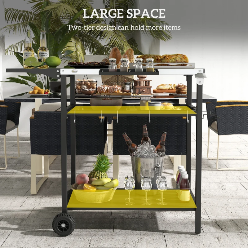 Outsunny 2-Tier Shelf Outdoor Bar Cart, Stainless Steel Tabletop Patio Serving Cart with Accessories for Poolside, Garden, Black