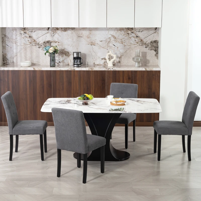HOMCOM Modern Dining Chairs Set of 4, Kitchen Chairs with Rubberwood Legs and Padded Seat, Dark Grey