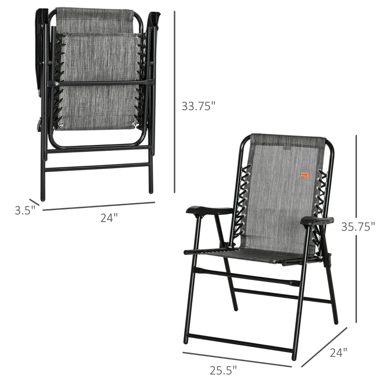 Outsunny Patio Folding Chair, Sling Suspension Chair for Deck, Camping, Sports Events, Patio, Beach & Pool, Space Saving, Gray