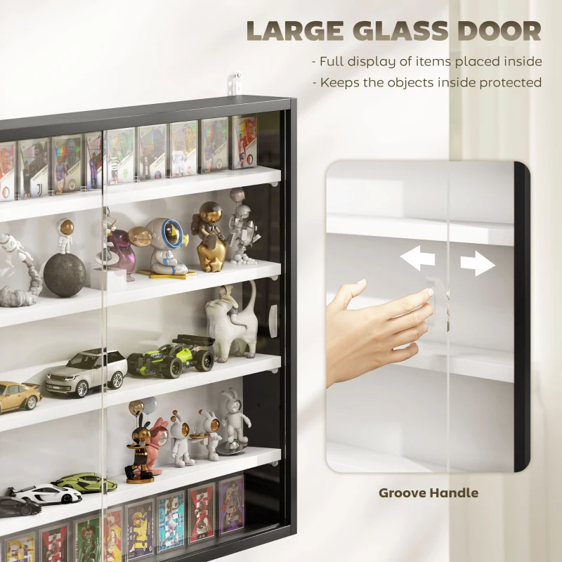 HOMCOM 5-Tier Display Cabinet, Shot Glass Display Case, Glass Curio Cabinet with 2 Glass Doors and 4 Adjustable Shelves, Black