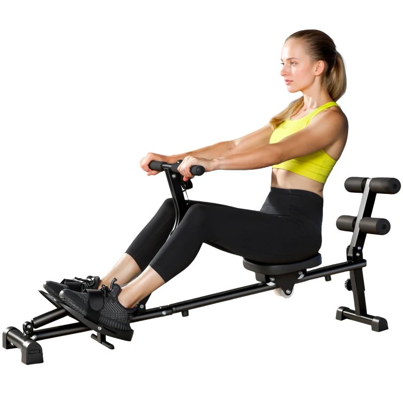 Soozier Hydraulic Rowing Machine with LCD Monitor, Sit-Up Function for Home Gym, Black