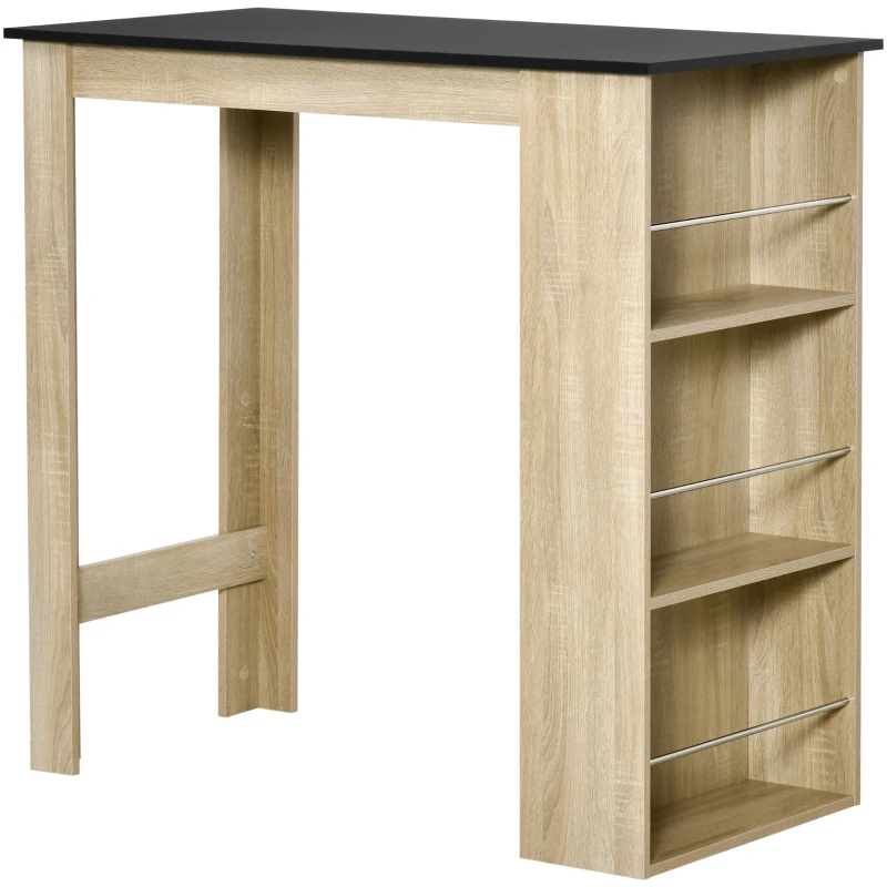 HOMCOM Bar Table Counter Height Dining Table with 3 Storage Shelves for Kitchen, Dining Room, Living Room, Natural