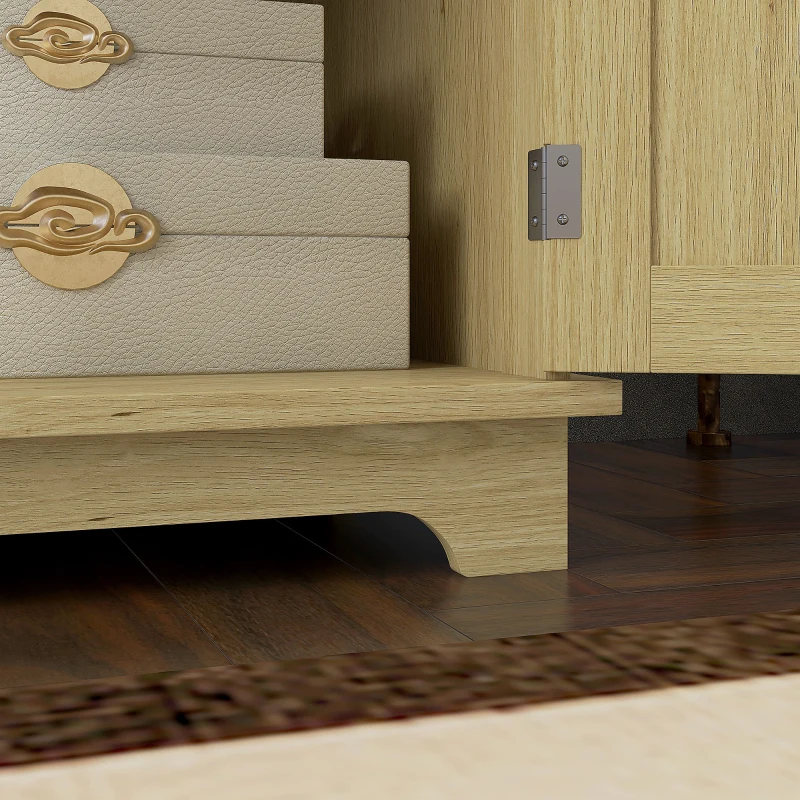 HOMCOM Kitchen Storage Cabinet, Sideboard Floor Cupboard with Solid Wood Top, Adjustable Shelf, and 2 Drawers, Natural