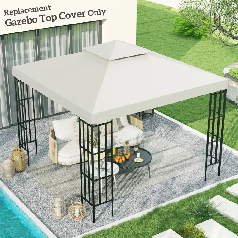 Outsunny 10' x 10' Gazebo Replacement Canopy 2 Tier Top UV Cover Pavilion Garden Patio Outdoor Cream White (TOP ONLY)