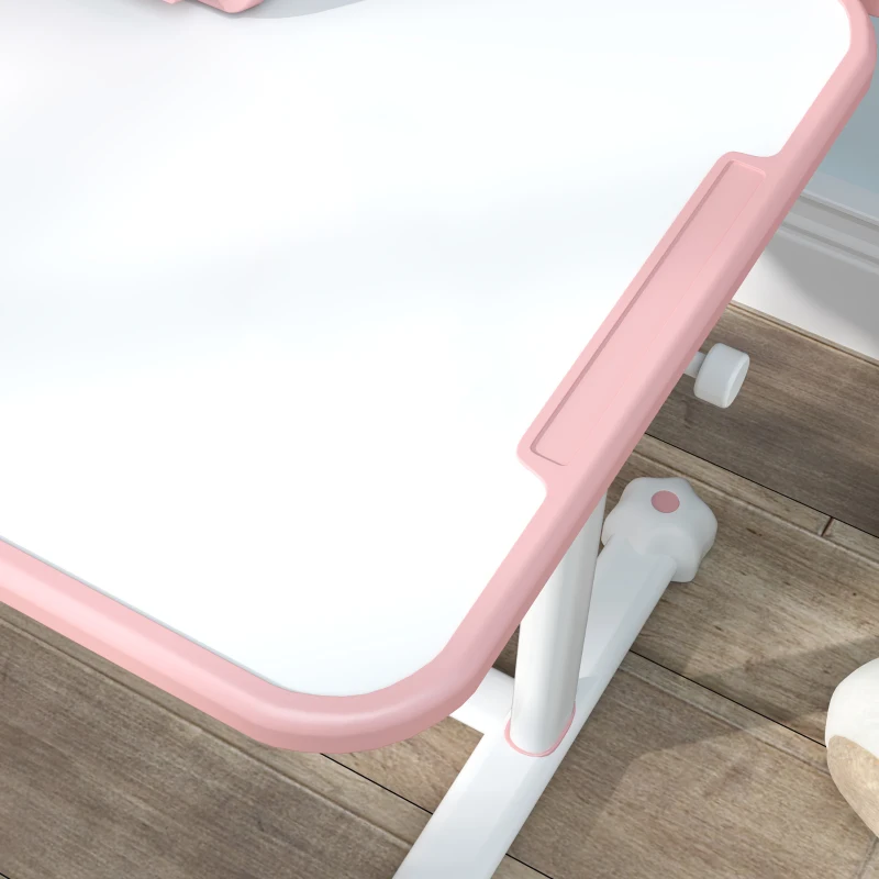 Qaba Height Adjustable Kids Desk and Chair Set for Writing Drawing w/ Tilt Desktop, Storage Drawer and Reading Rack, Pink