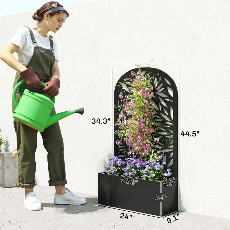 Outsunny Metal Garden Bed with Trellis for Climbing Plants, Freestanding or Wall Mounted Flower Bed for Garden, Patio, Balcony