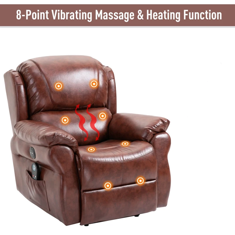 HOMCOM Vibration Massage Recliner Chair for Living Room with Heat,   Single Sofa, PU Leather Power Reclining Chair, Home Theater Seating with Footrest, Brown