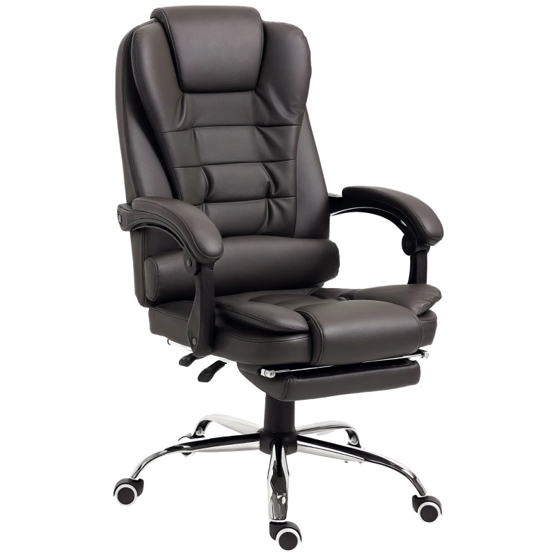HOMCOM High Back Office Chair PU Leather Executive Office Chair with Retractable Footrest Padded Armrest Coffee