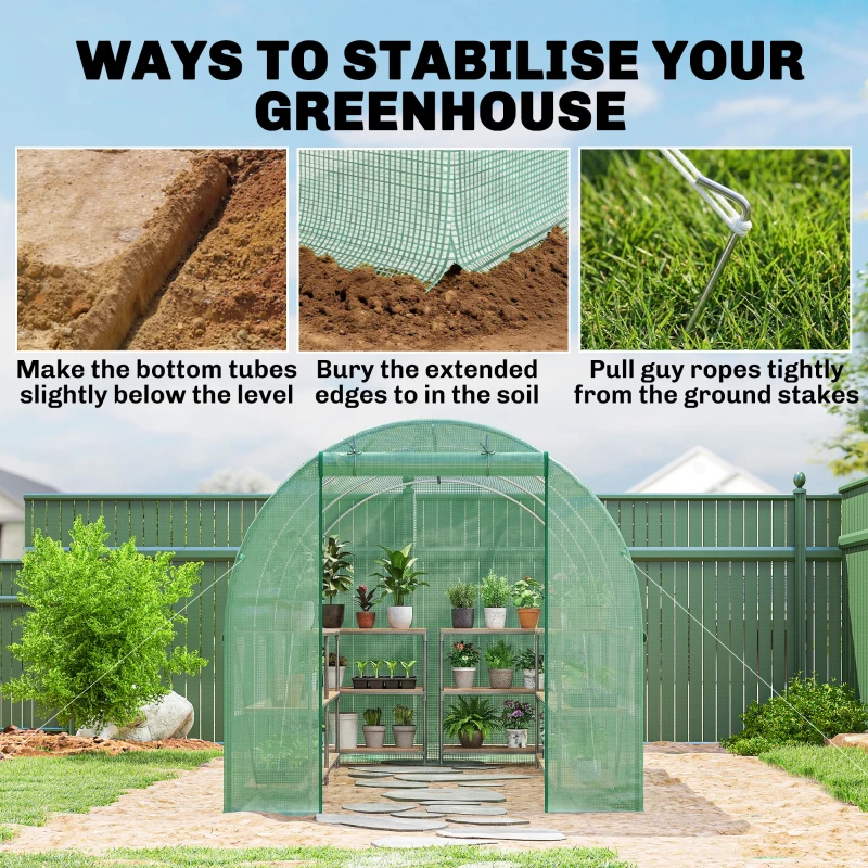 Outsunny 15' x 6.6' x 6.6' Walk-in Tunnel Greenhouse Garden Plant Seed Growing Warm House Outdoor Hot House w/ Roll Up Door, Windows, PE Cover Green