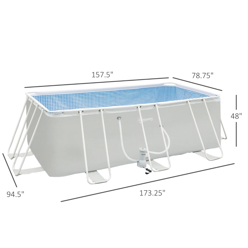 Outsunny 14' x 8' x 4' Above Ground Swimming Pool, Rectangular Steel Frame, Non-Inflatable, Filter Pump, Light Grey
