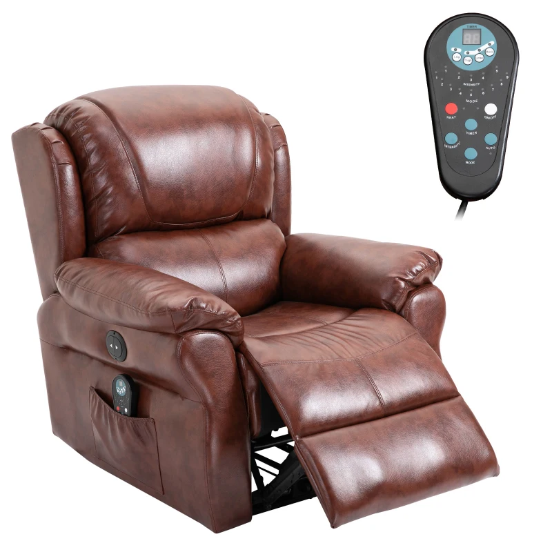 HOMCOM Vibration Massage Recliner Chair for Living Room with Heat,   Single Sofa, PU Leather Power Reclining Chair, Home Theater Seating with Footrest, Brown