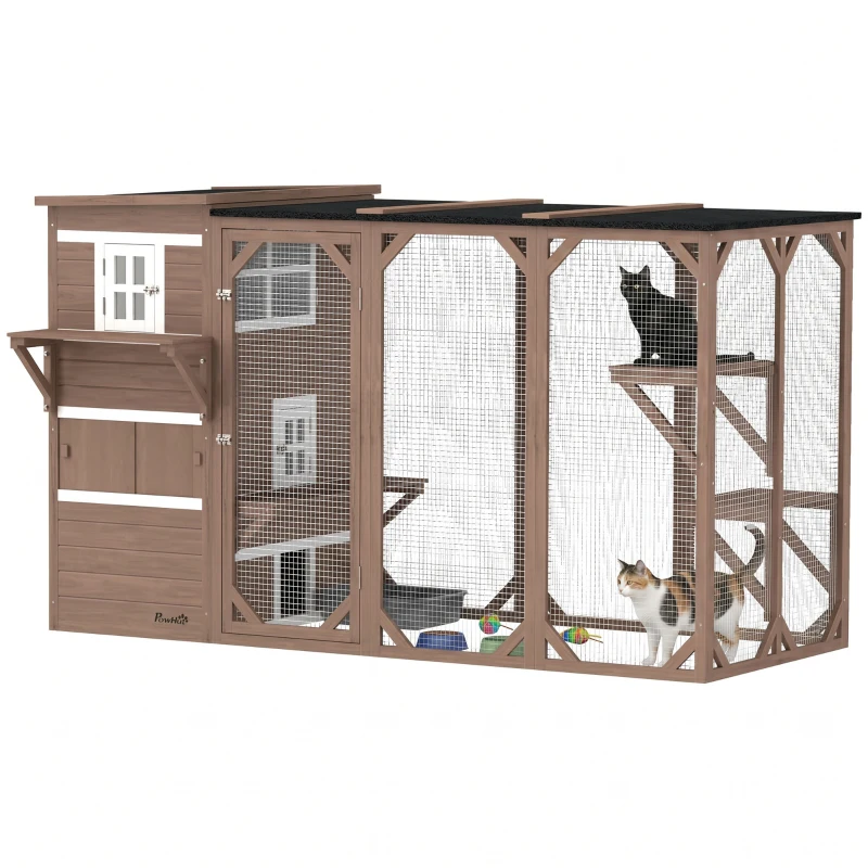 PawHut Large Outdoor Cat House for 3 Kitties, Multi-Level Design with Big Hiding Areas 2 Stories & Multiple Platforms Cat Condo