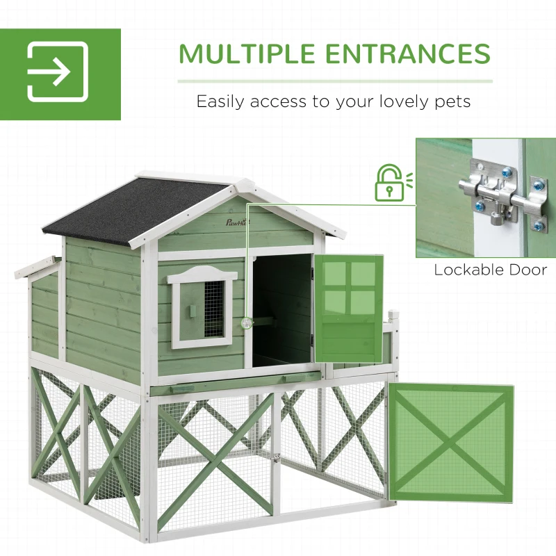 PawHut 44" Chicken Coop, Wooden Chicken House Hen Run, Rabbit Hutch with Nesting Box, Removable Tray, Asphalt Roof, Planting and Lattice, Green