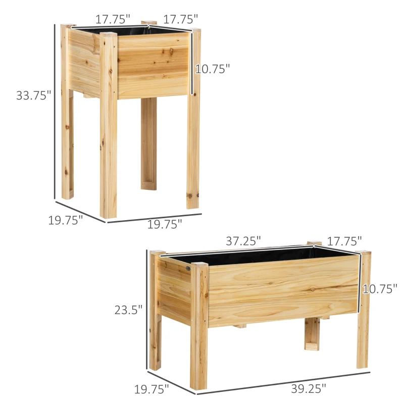 Outsunny Raised Garden Bed Set of 3, Wooden Elevated Planter Box with Legs and Bed Liner, Natural