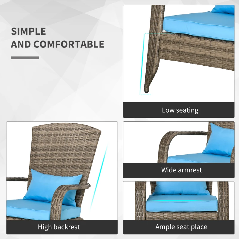Outsunny Patio Wicker Adirondack Chair, Outdoor PE Rattan Fire Pit Chair, Muskoka Chair w/ Soft Cushions, Tall Curved Backrest and Comfortable Armrests for Deck Garden, Blue