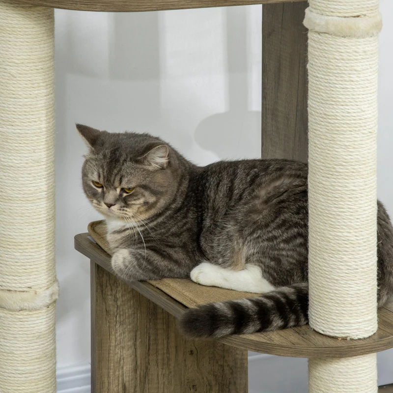 PawHut 65" Corner Modern Cat Tree Tall for Climbing, Large Multilevel Cat Tower with Scratching Posts, Cream White