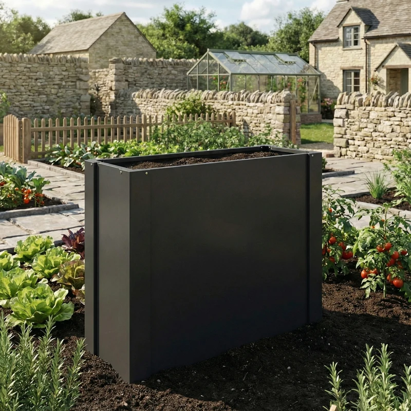 Outsunny Raised Garden Bed Galvanized Planter Box Outdoor with Gloves for Gardening Vegetables, Flower, Herb, 2.6 x 1 x 2 ft, Black