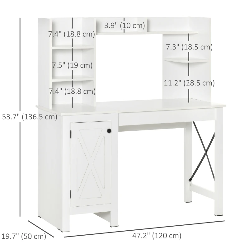 HOMCOM Computer Desk with Storage, 47 Inch Farmhouse Home Office Desk with Open Shelves and 2-Tier Cabinet, White