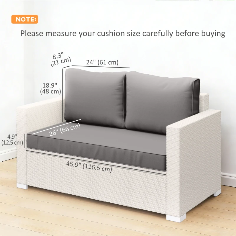 Outsunny 2 Seater Outdoor Seat Cushions with Backrest, Loveseat Double Sofa Outdoor Furniture Cushions, Light Grey
