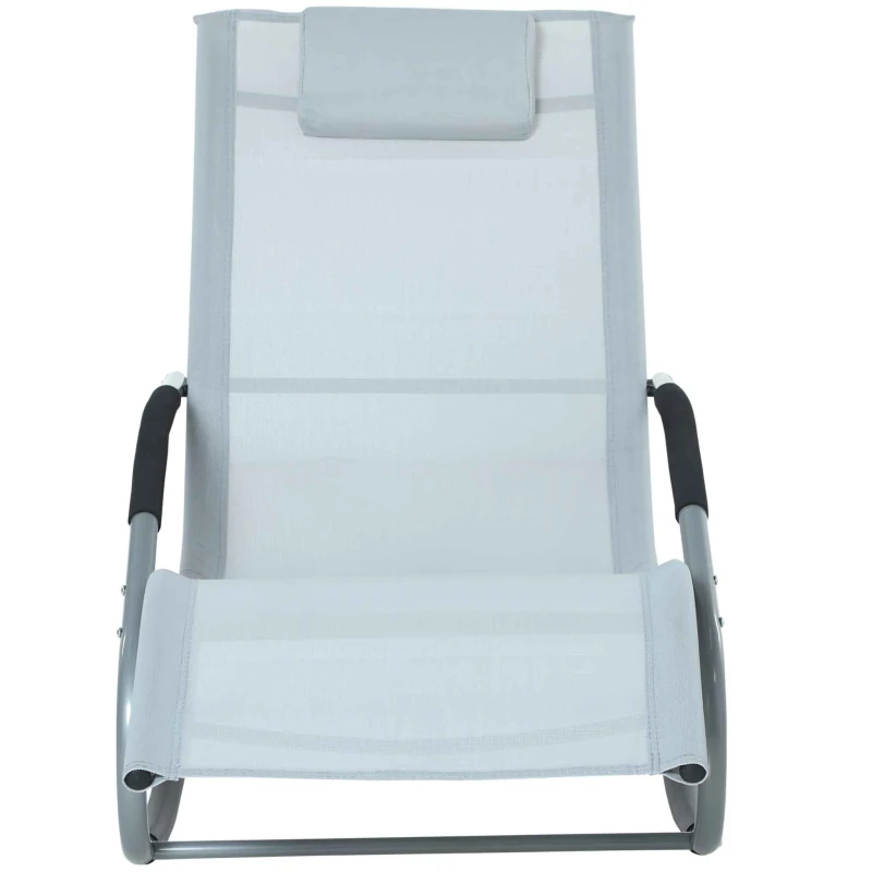 Outsunny Zero Gravity Rocking Chair Outdoor Chaise Lounge Chair Recliner Rocker with Detachable Pillow and Weather-Fighting Fabric for Patio, Deck, Pool, Gray