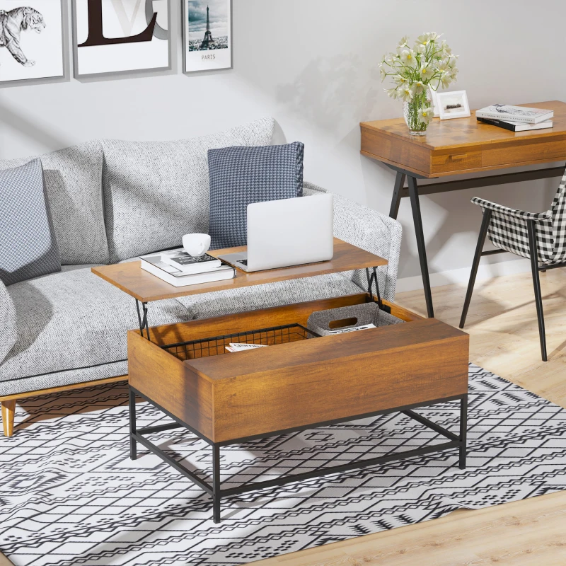 HOMCOM Modern Lift Top Coffee Table with Hidden Storage Compartment and Metal Legs, for Living Room, Home Office, Natural
