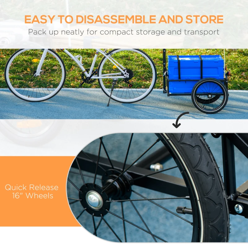 Aosom Steel Trailer for Bike, Bicycle Cargo Trailer with Foldable Storage Box and Safe Reflectors, Max Load 88LBS, Blue