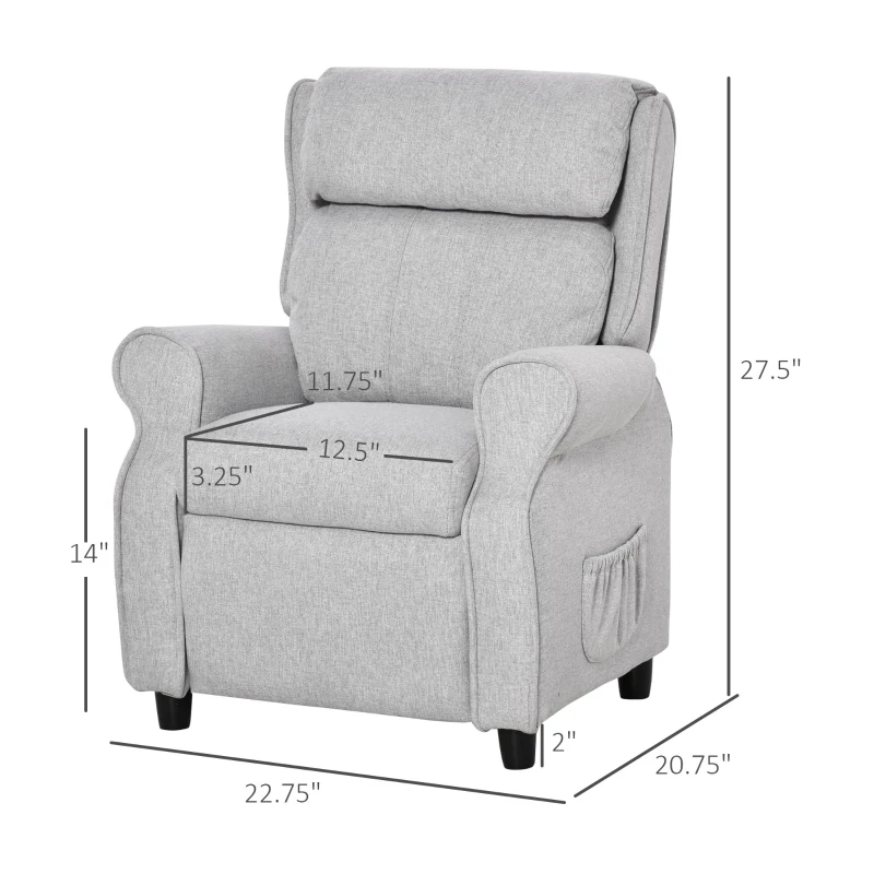 Qaba Kids Recliner Chair Children Sofa Angle Adjustable Single Lounger Armchair Gaming Chair, Light Grey