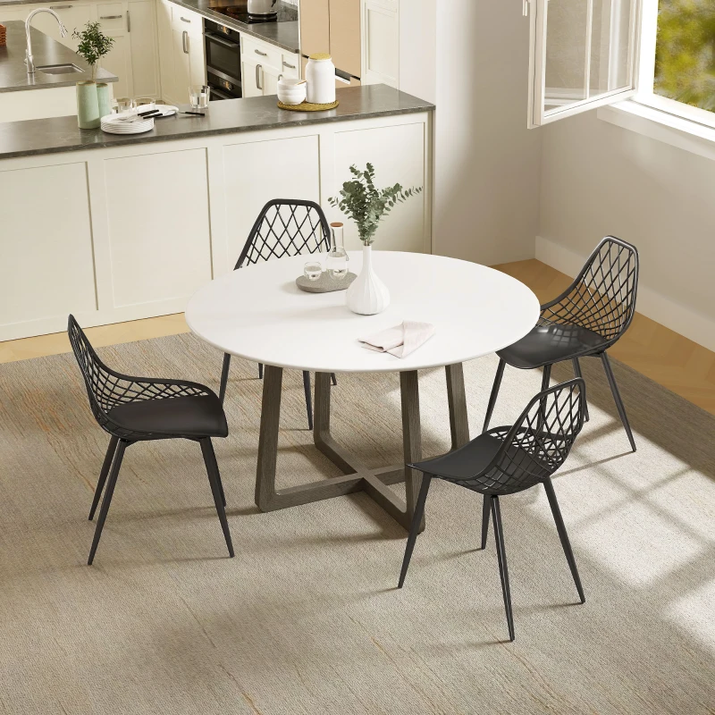 HOMCOM Modern Dining Chairs Set of 4, Plastic Kitchen Chairs with Hollow Backrest and Metal Legs for Living Dining Room, Black