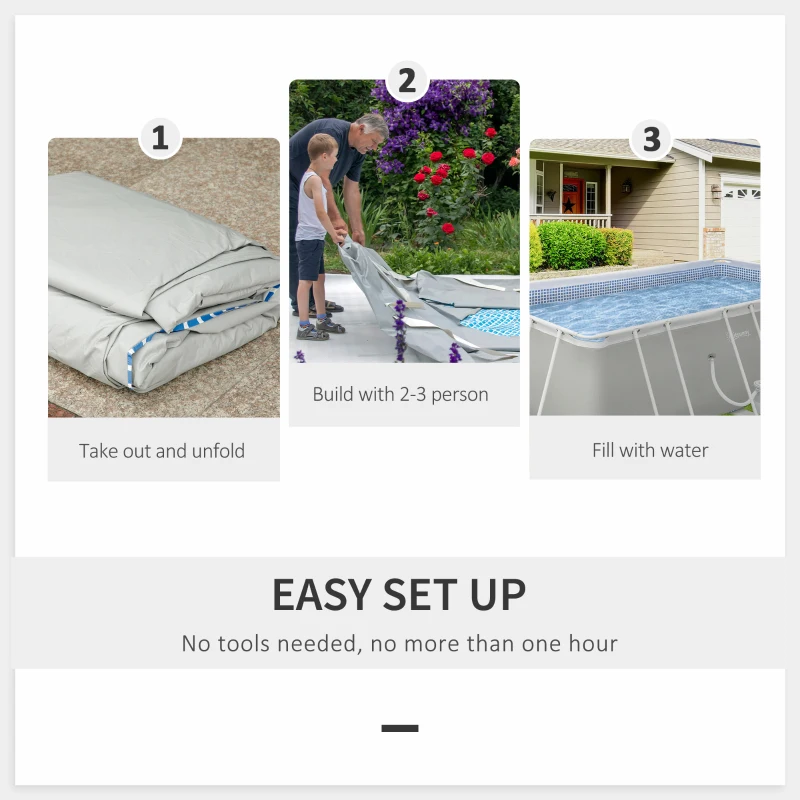 Outsunny 14' x 8' x 4' Above Ground Swimming Pool, Rectangular Steel Frame, Non-Inflatable, Filter Pump, Light Grey