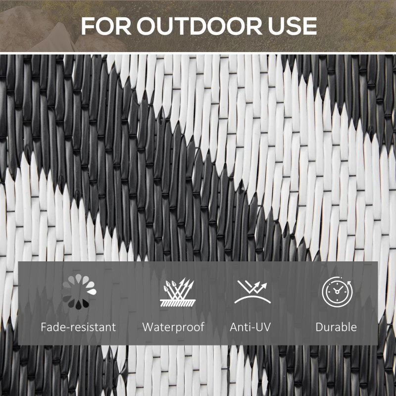 Outsunny Reversible Outdoor RV Rug, Patio Floor Mat, 5' x 8' Plastic Straw Rug for Backyard, Deck, Beach, Camping, Black & White