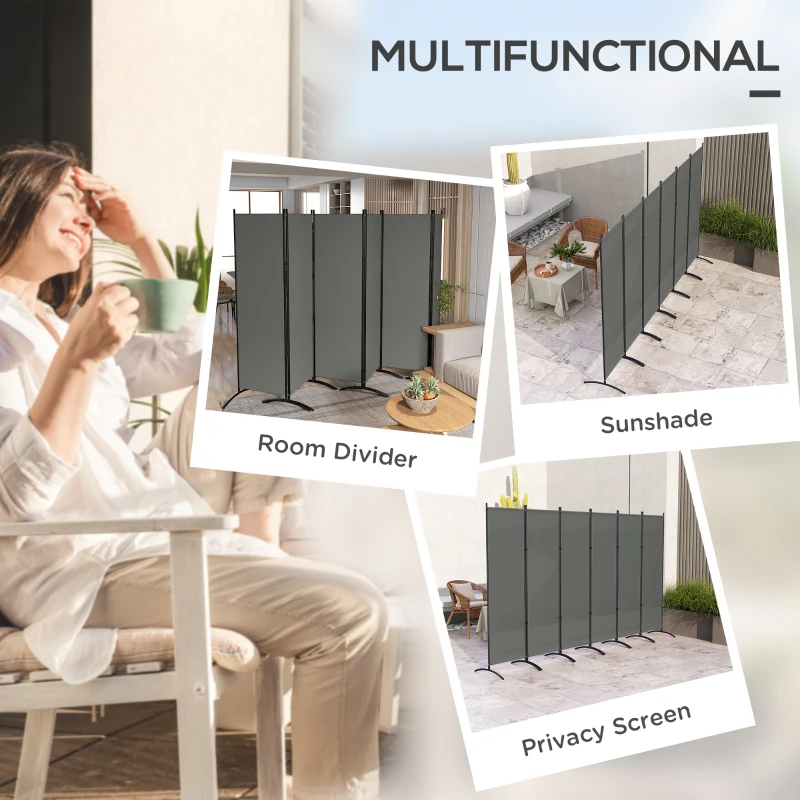 Outsunny 6 Panel Folding Room Divider, UV30+ Privacy Screen, Indoor Outdoor Privacy Panel with Stable Base, Dark Grey