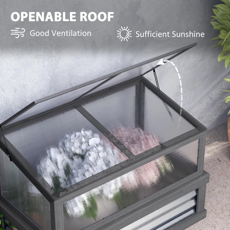 Outsunny Raised Garden Flower Bed Kit with Lean-to Greenhouse, Wooden Cold Frame Planter, 41" x 22.5" x 28.25", Gray
