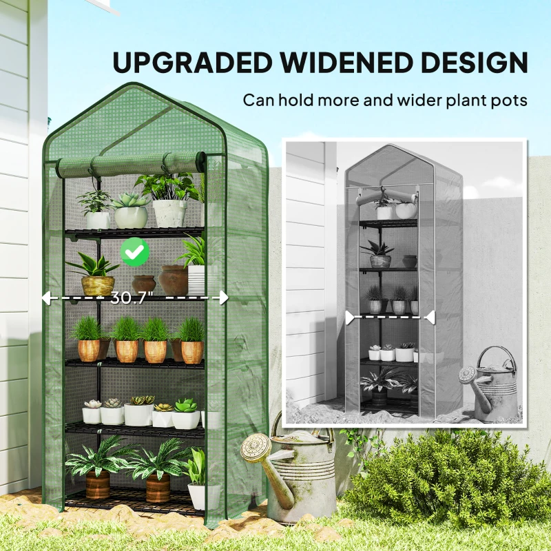 Outsunny 5 Tier Mini Greenhouse, Small Portable Greenhouse with PE Cover, Roll-Up Zippered Door, 76" x 35.4" x 19.3", Green