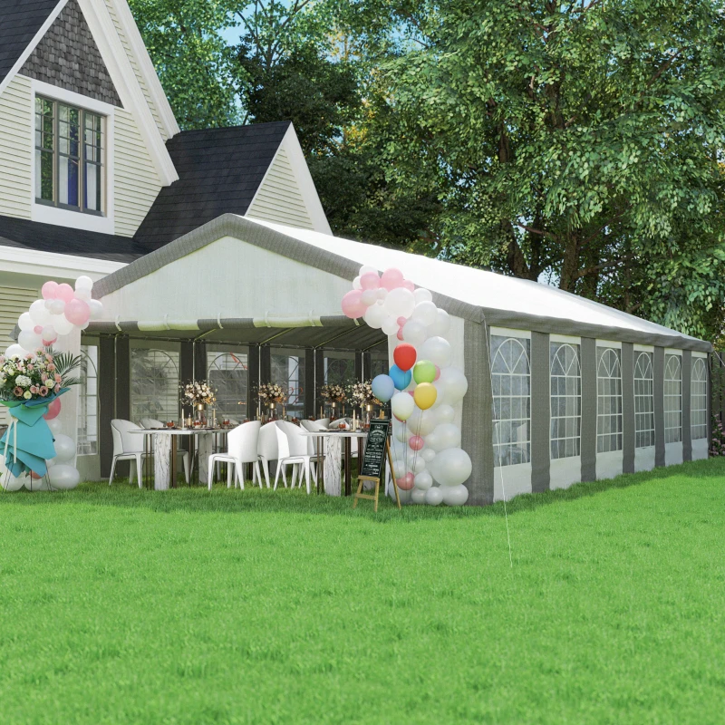 Outsunny 20 x 40 ft Heavy Duty Party Tent Outdoor Gazebo Wedding Tent Event Shelter Carport BBQ with Removable Sidewalls & Windows, Outside Waterproof Canopy for Parties, White and Gray