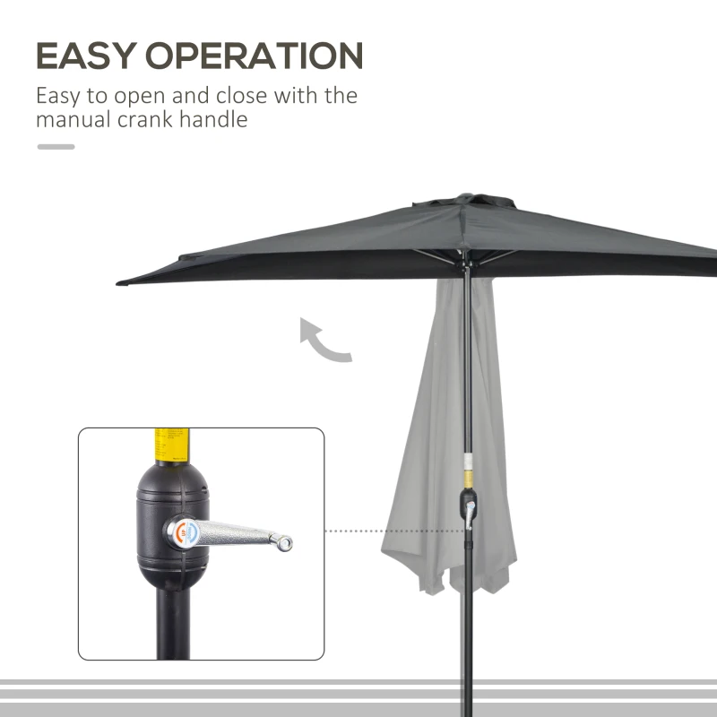 Outsunny 9.8ft Half Umbrella Semi Round Patio Parasol with Crank Handle, Top Vent for Garden, Balcony- NO BASE INCLUDED, Black