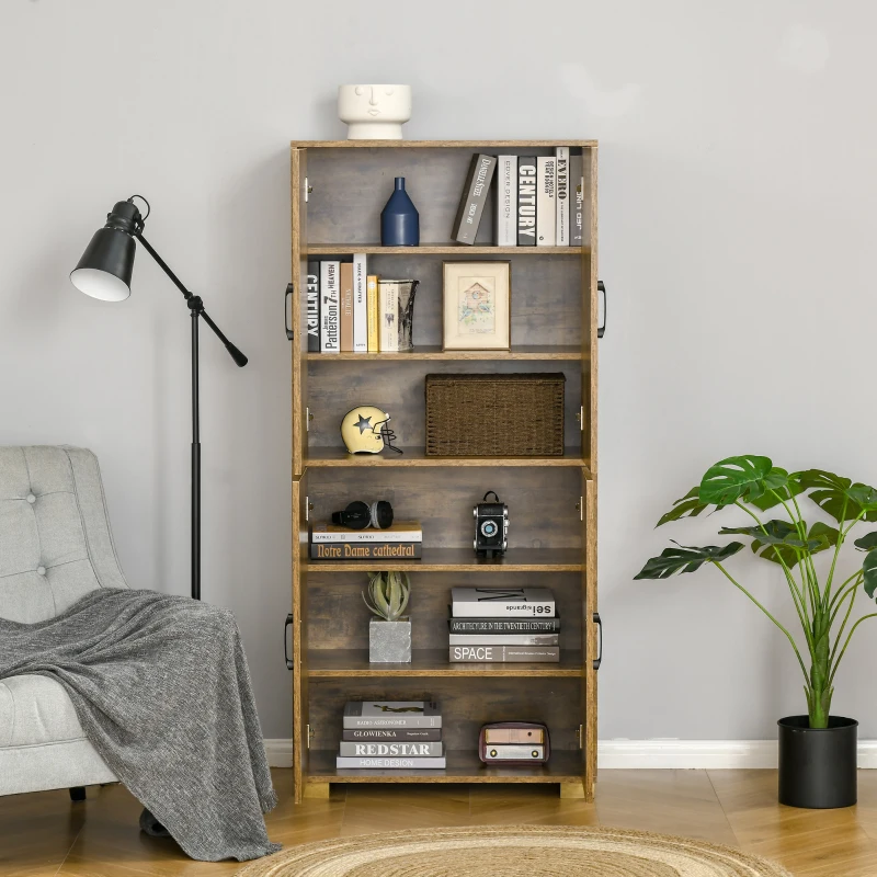 HOMCOM Industrial Kitchen Pantry Cabinet with 4 Doors and Storage Shelves, Freestanding Storage Cabinet, Rustic Wood