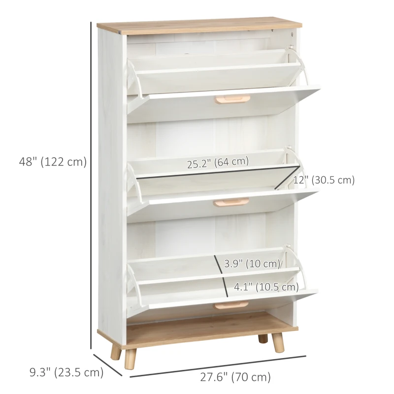 HOMCOM Modern Shoe Cabinet with 3 Flip Drawers and Adjustable Shelf, 12 Pair Shoe Storage Cabinet for Hallway, Entryway, White