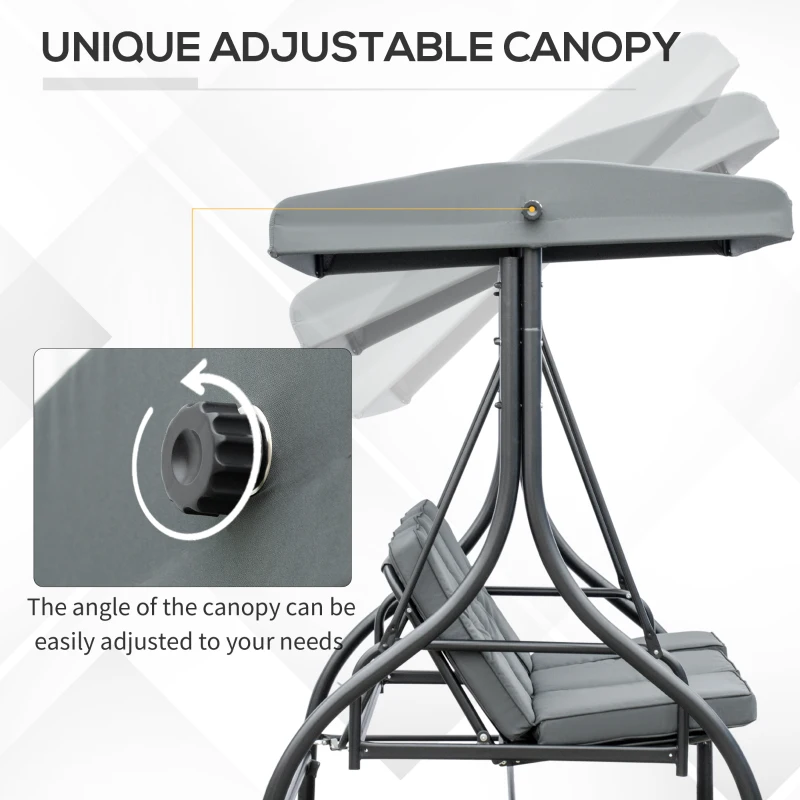 Outsunny Convertible Patio Swing Bed with Canopy and Cushions, 3 Seater Porch Swing for Outdoor, Backyard, Garden, Dark Grey