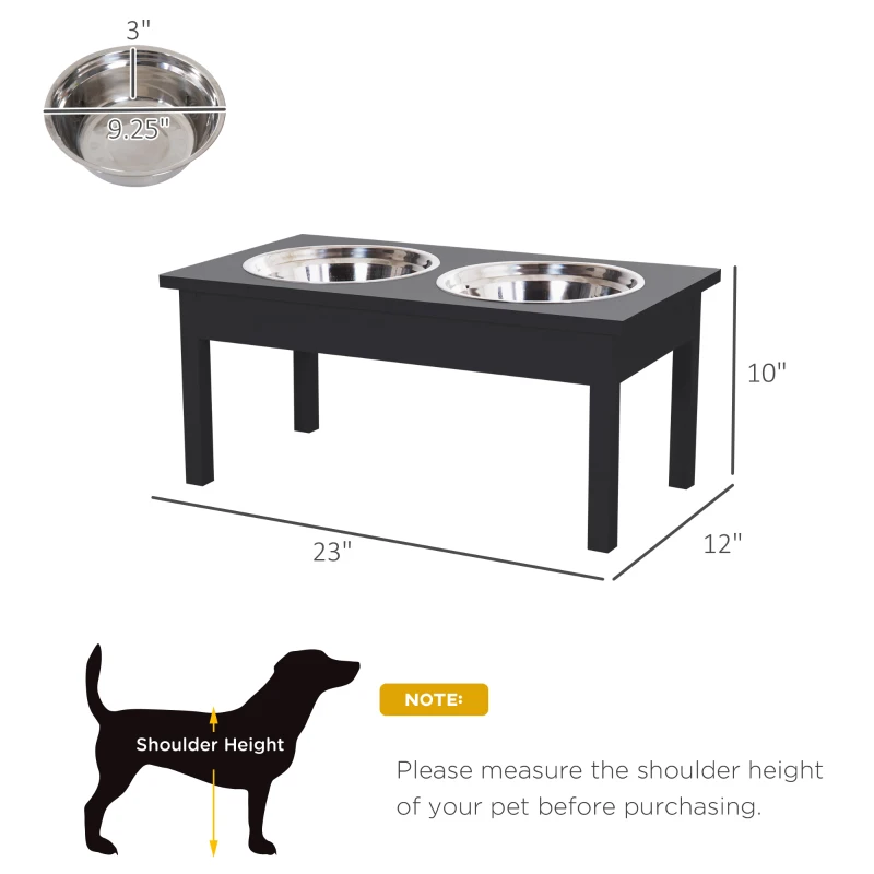 PawHut 23" Wooden Heavy Duty Dog Food Bowls Pet Elevated Feeding Station -Black
