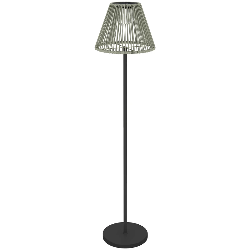 Outsunny Wicker Outdoor Floor Lamp, Cordless Solar Lantern with Auto On/Off LED Lights, IP44 for Patio, Porch, Pathway, Grey
