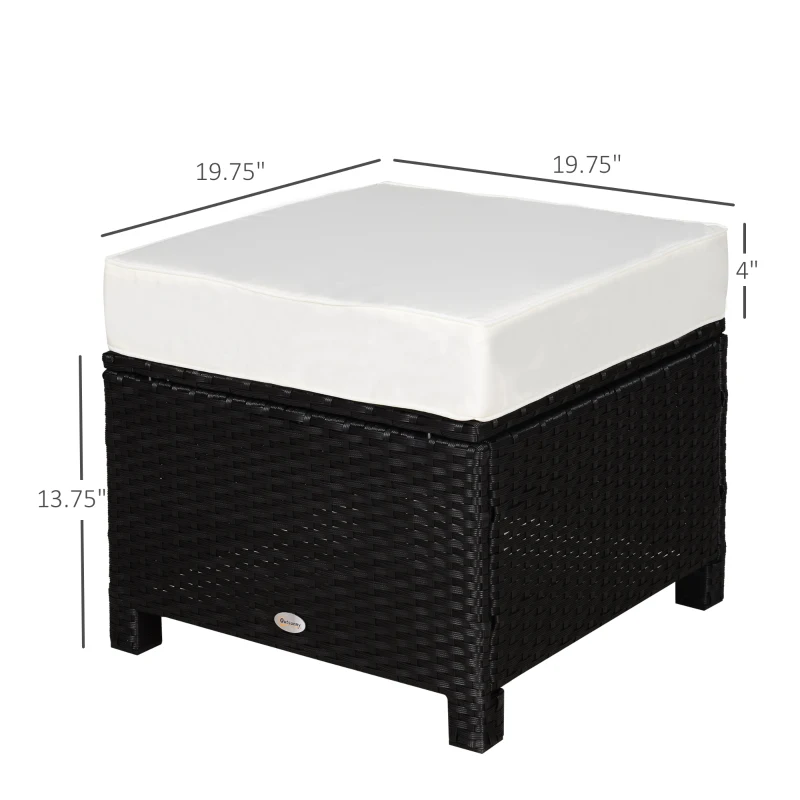 Outsunny 20" Patio Wicker Ottoman, Multipurpose Outdoor PE Rattan Footrest, Additional Seating, Side Table with Soft Cushion, Black, Cream White