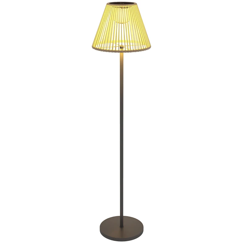 Outsunny Wicker Outdoor Floor Lamp, Cordless Solar Lantern with Auto On/Off LED Lights, IP44 for Patio, Porch, Pathway, Grey