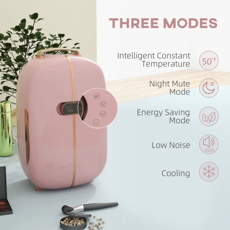 HOMCOM Portable Skincare Fridge with LED Display, Small Refrigerator Cooler, 12L Mini Fridge for Makeup and Cosmetics, Pink