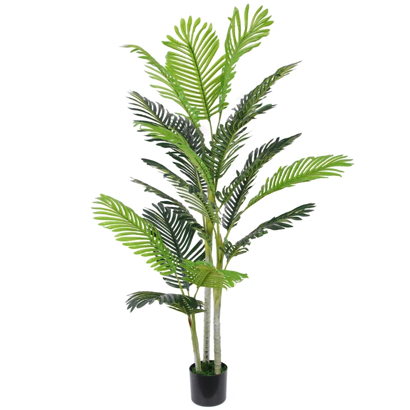 Outsunny 5FT Artificial Palm Tree, Fake Tropical Tree with Lifelike Leaves, Faux Plant in Pot for Indoor Decoration, Green