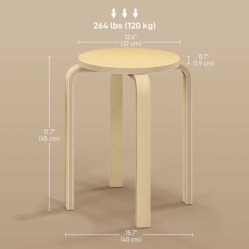 HOMCOM Round Stackable Chairs Set of 4, 18-Inch Backless Stacking Stools for Kitchen, Dining Room, Office, Outdoors